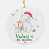 キュートウォーターベビーベアカスタム初めてのクリスマス セラミックオーナメント (裏面)