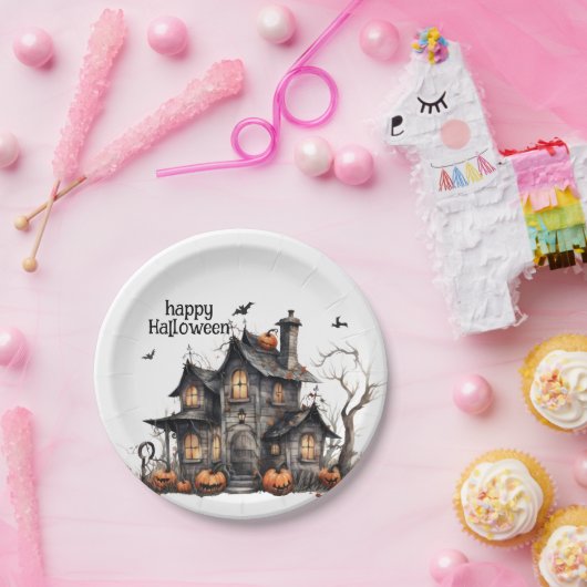 キュートウォーター幽霊のよく出るカラーハウスハロウィーン ペーパープレート (パーティー)