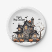 キュートウォーター幽霊のよく出るカラーハウスハロウィーン ペーパープレート (正面)