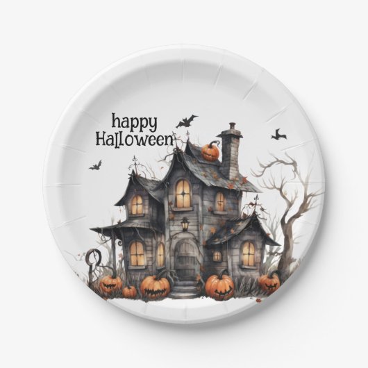 キュートウォーター幽霊のよく出るカラーハウスハロウィーン ペーパープレート (正面)