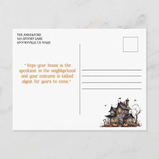 キュートウォーター幽霊のよく出るカラーハウスハロウィーン ポストカード (裏面)