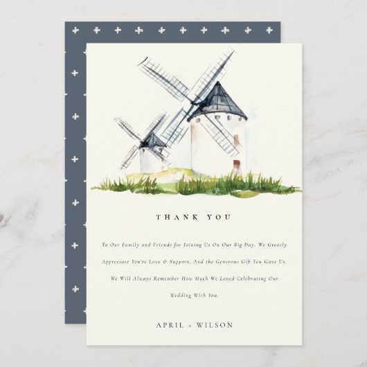 キュートウォーター素朴カラーファーム風車テーマ結婚ズ サンキューカード (正面/裏面)