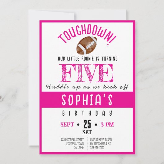 キュートウォーター色のルーキーサッカーガール誕生日 招待状 (正面)