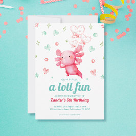 キュートウォーター色アクソロトル子供の誕生日パーティー 招待状