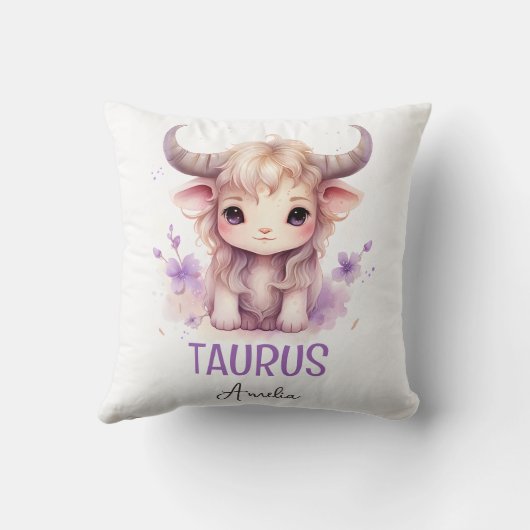 キュートウォーター色イラストレーションタウロス〔占星術の〕十二宮図名 クッション (裏面)