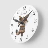 キュートウォーター色ウッドランドキツネ ラウンド壁時計 (傾斜)