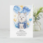 キュートウォーター色ウルフカップ誕生日招待状 招待状 (スタンド正面)