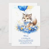 キュートウォーター色ウルフファースト誕生日招待状 招待状 (正面/裏面)