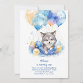 キュートウォーター色ウルフファースト誕生日招待状 招待状 (正面)