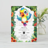 キュートウォーター色オウム誕生日 招待状 (スタンド正面)