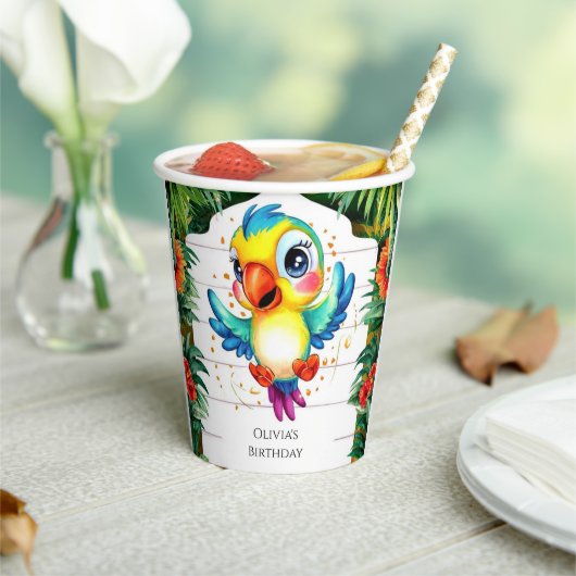 キュートウォーター色オウム誕生日 紙コップ (インサイチュ)