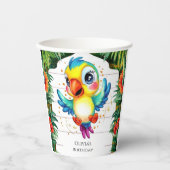 キュートウォーター色オウム誕生日 紙コップ (正面)