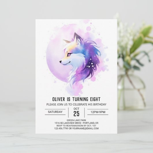 キュートウォーター色オオカミ誕生日 招待状 (スタンド正面)