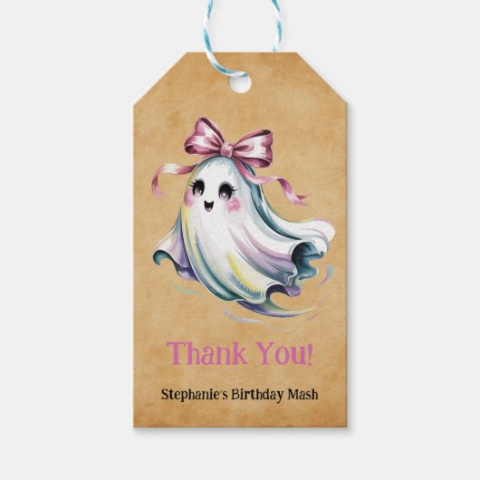 キュートウォーター色ガール幽霊誕生日マッシュ ギフトタグ (正面)