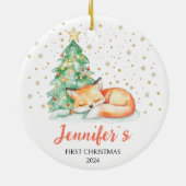 キュートウォーター色キツネカスタムベビー初めてのクリスマス セラミックオーナメント (裏面)