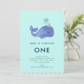 キュートウォーター色クジラパーティーハット誕生日 招待状 (スタンド正面)
