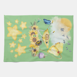 キュートウォーター色コテージコアイエローオングリーン | キッチンタオル