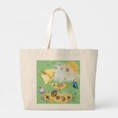 キュートウォーター色コテージコアイエローオングリーン | ラージトートバッグ (裏面)