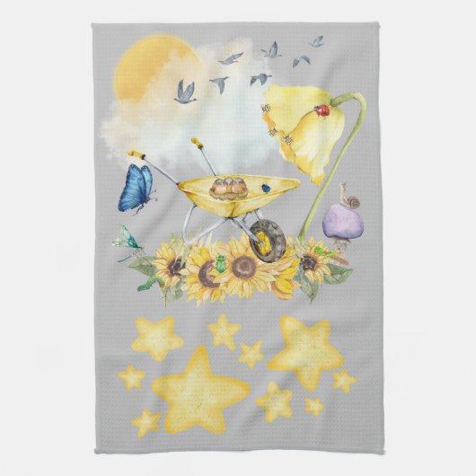 キュートウォーター色コテージコアイエローオングレー | キッチンタオル (縦)