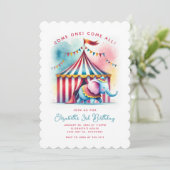 キュートウォーター色サーカスエレファント誕生日 招待状 (スタンド正面)