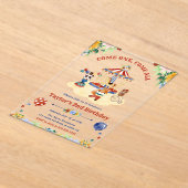 キュートウォーター色サーカスカーニバル子供の誕生日 アクリル招待状 (レイダウン)