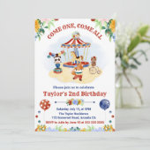 キュートウォーター色サーカスカーニバル子供の誕生日 招待状 (スタンド正面)