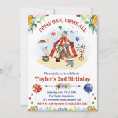 キュートウォーター色サーカスカーニバル子供の誕生日 招待状 (正面)