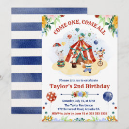キュートウォーター色サーカスカーニバル子供の誕生日 招待状