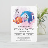 キュートウォーター色シャーク誕生日招待状 招待状 (スタンド正面)