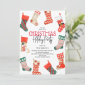 キュートウォーター色ストッキングクリスマスホリデーパーティー 招待状 (スタンド正面)
