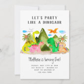 キュートウォーター色ディノマウンテン恐竜誕生日 招待状 (正面)