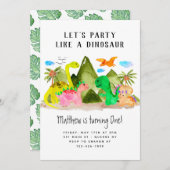 キュートウォーター色ディノマウンテン恐竜誕生日 招待状 (正面/裏面)