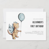 キュートウォーター色ドラゴンファースト誕生日 招待状 (正面)