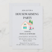 キュートウォーター色ニューホーム引っ越し祝いパーティーパーティー 招待状 (正面/裏面)