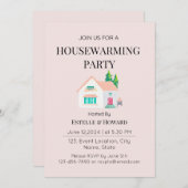 キュートウォーター色ニューホーム引っ越し祝いパーティーパーティー 招待状 (正面/裏面)