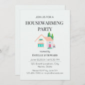 キュートウォーター色ニューホーム引っ越し祝いパーティーパーティー 招待状 (正面/裏面)