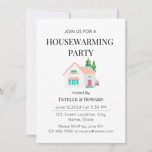 キュートウォーター色ニューホーム引っ越し祝いパーティーパーティー 招待状 (正面)