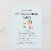 キュートウォーター色ニューホーム引っ越し祝いパーティーパーティー 招待状 (正面/裏面)