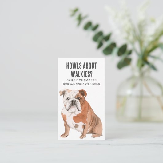 キュートウォーター色ブルドッグドッグウォーカー 名刺 (スタンド正面)