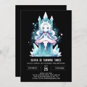 キュートウォーター色プリンセス誕生日 招待状 (正面/裏面)