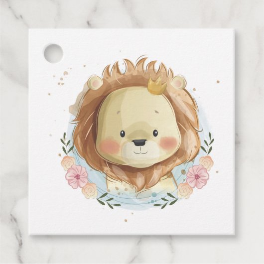 キュートウォーター色ベビーライオンメッセージカード フェイバータグ (正面)