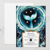 キュートウォーター色マーメイド誕生日 招待状 (正面/裏面)