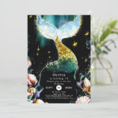 キュートウォーター色マーメイド誕生日 招待状 (スタンド正面)