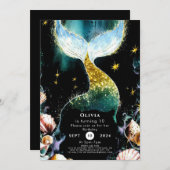 キュートウォーター色マーメイド誕生日 招待状 (正面/裏面)