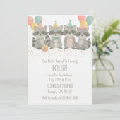 キュートウォーター色ラクーン誕生日招待状 招待状 (スタンド正面)