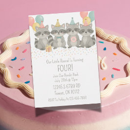 キュートウォーター色ラクーン誕生日招待状 招待状