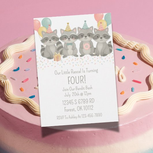 キュートウォーター色ラクーン誕生日招待状 招待状