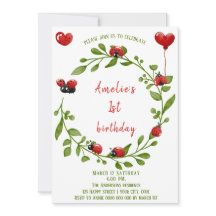 キュートウォーター色ラディバグ誕生日招待状