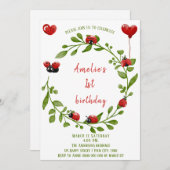 キュートウォーター色ラディバグ誕生日招待状 招待状 (正面/裏面)