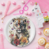 キュートウォーター色ワイルドタイガーカッブ子供の誕生日 ペーパープレート (パーティー)